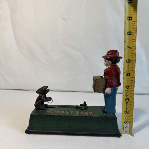 VTG Mechanical Cast Iron Jumping Monkey Coin Bank Works and in Good Condition!! - Picture 9 of 9